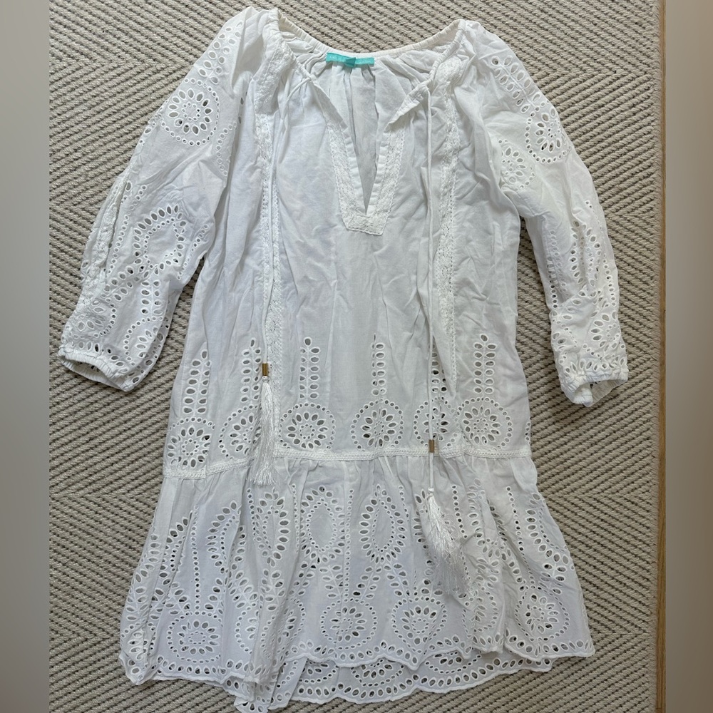 Melissa Odabash White Eyelet Ashley Kaftan Coverup Size S